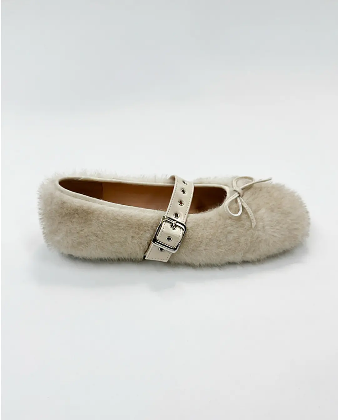Buckle Fur Flat Shoes