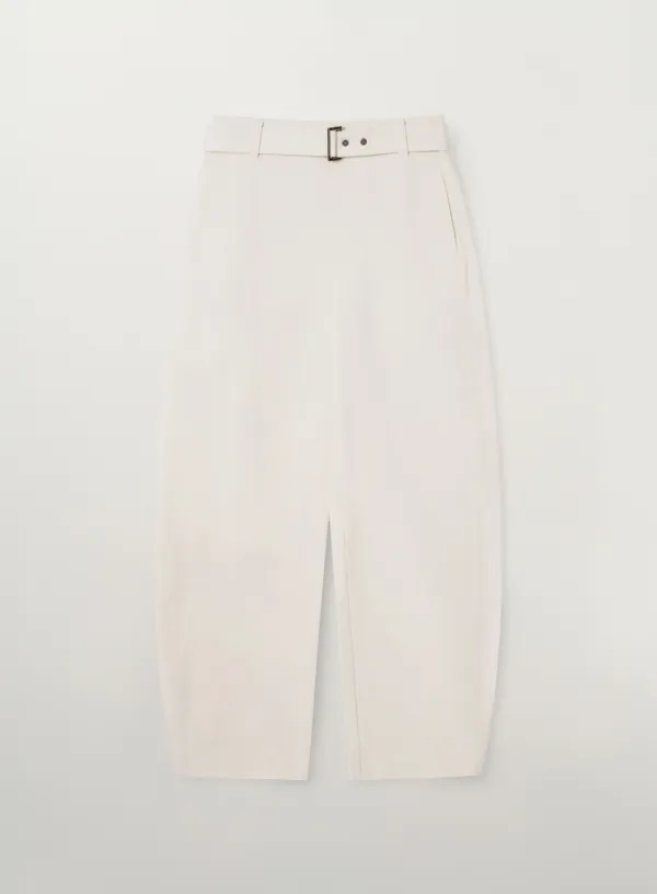 (W) Belted Cotton Barrel Fit Pants - Cream