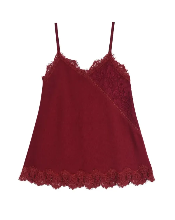 Cotton Long Lace Slip (Red)