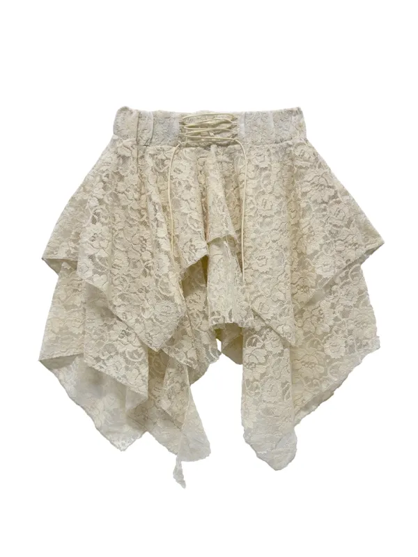 LACE UP LACE SKIRT IVORY