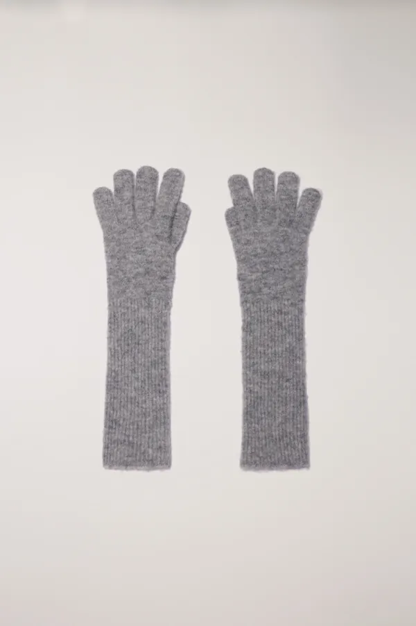 ALPACA LONG GLOVES MELANGE GREY