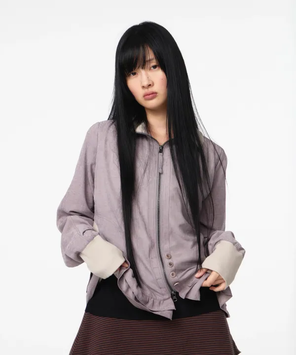 TONE-MIX SHIRRING HEM JACKET ASH PINK