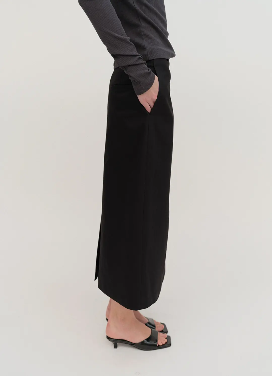 베이오드 Cotton H-line long skirt_black 상품 이미지 2