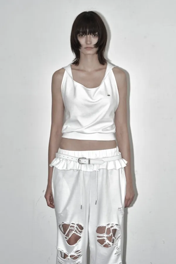 DRAPED HOODED SWEAT TOP WHITE