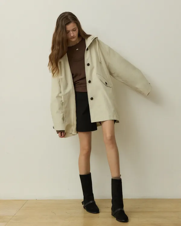 Duffle line overfit hood trench coat - light khaki