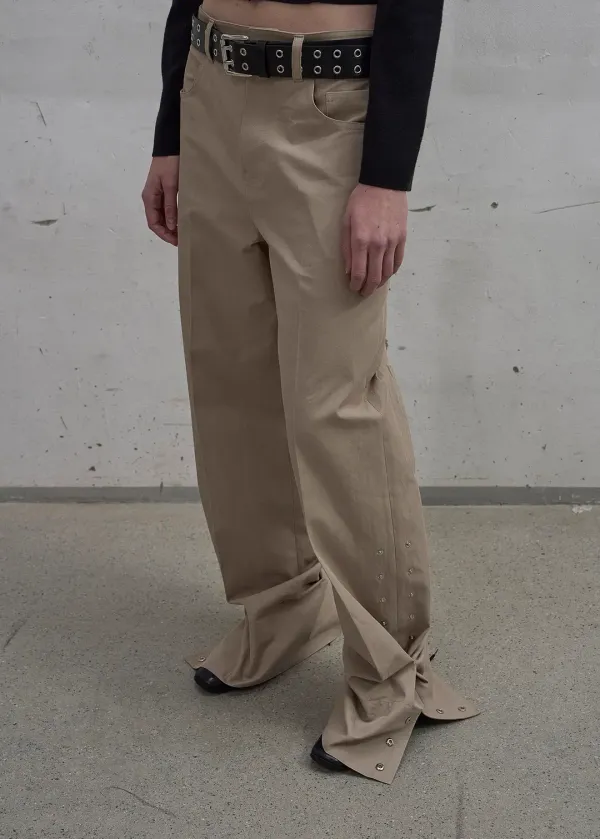 [2nd REORDER] SIDE SNAP WIDE TROUSERS (BEIGE)