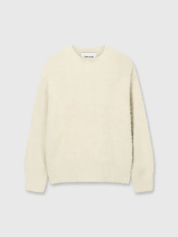 (W) FAUX FUR CREW-NECK TOP_ IVORY