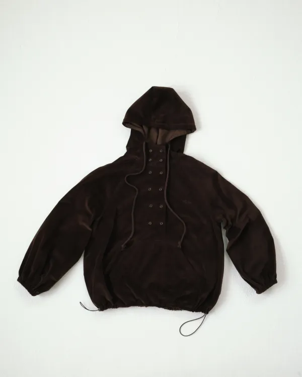 flétta Double Button Velvet Hoodie