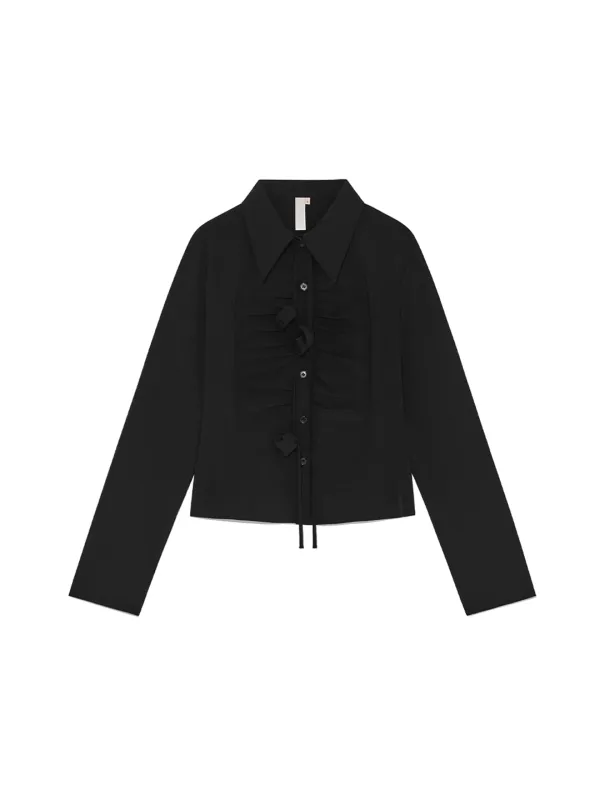 Corsage Shirring Shirt Black