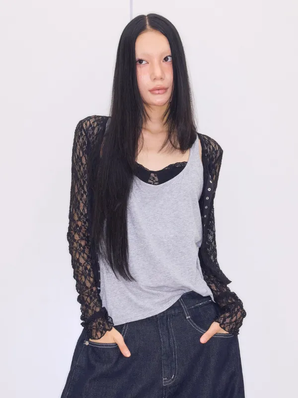 [09.21 PM12:00 OPEN] LACE CROP CARDIGAN - BLACK