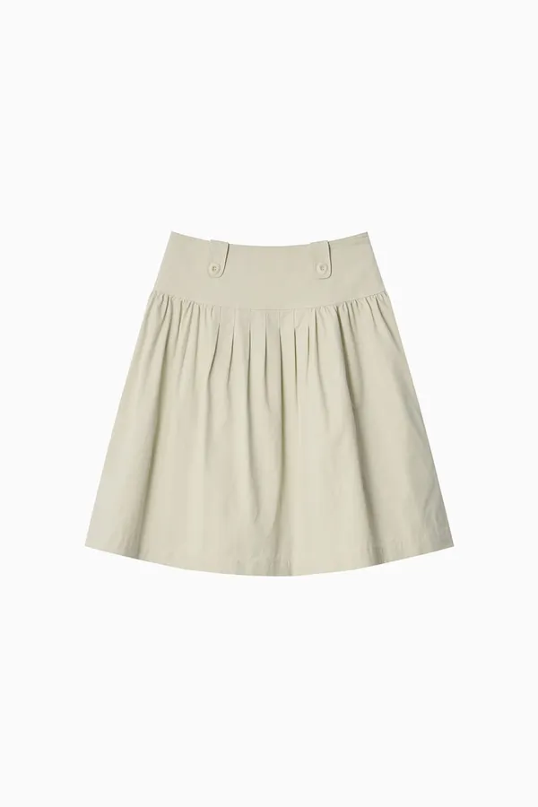 PLEATED COTTON MIDI SKIRT, BEIGE