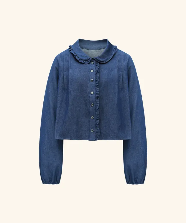 Poi Frill Denim Blouse ( Blue )