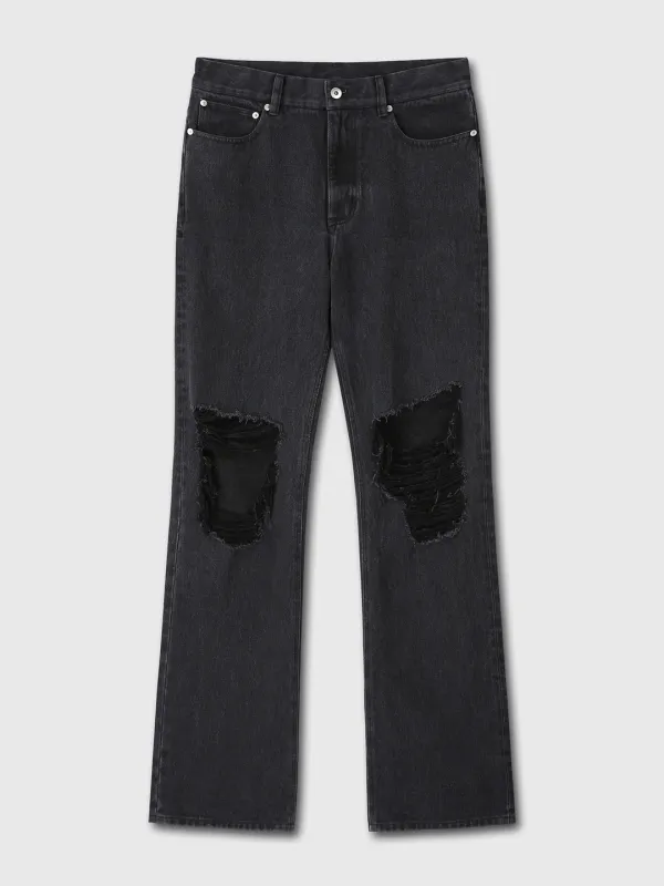 STRAIGHT-LEG DESTROYED DENIM JEANS_ WASHED BLACK