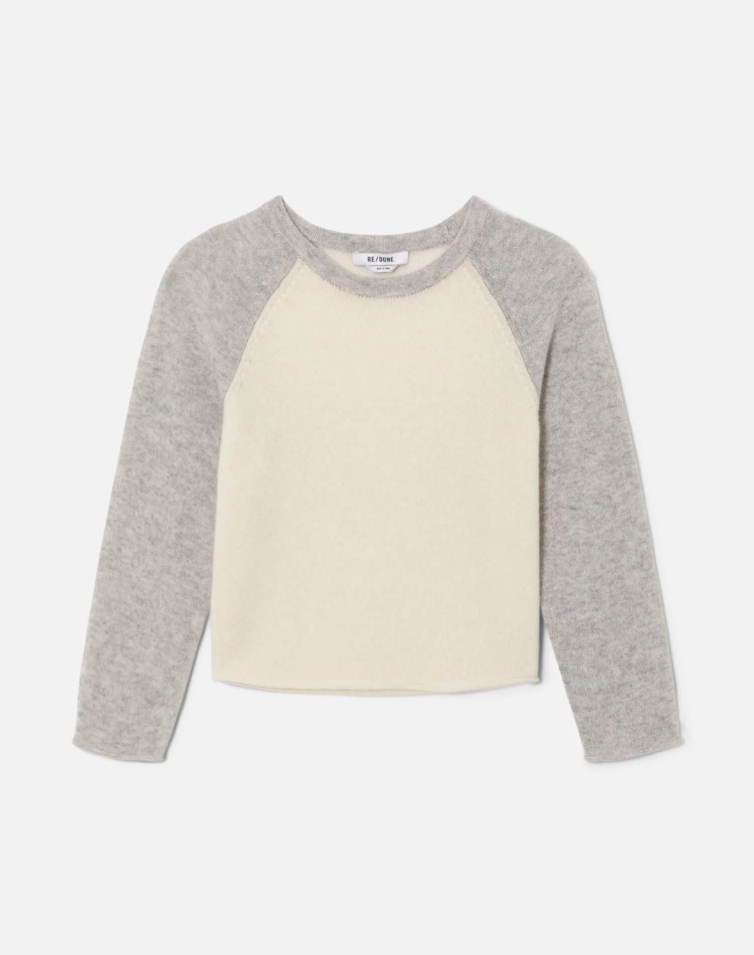 리던 Featherweight Cashmere Baseball Raglan - Ivory/Light Heather Grey 상품 이미지 1