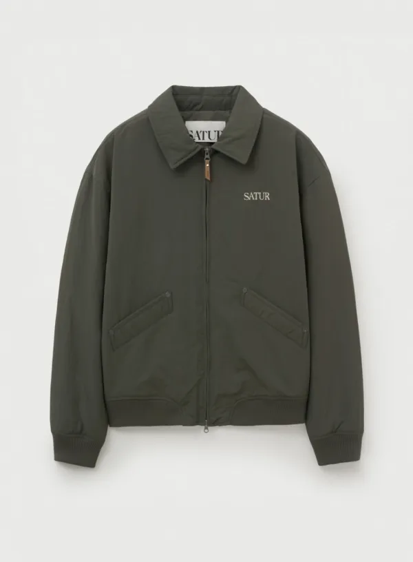 Maron Nylon Padded Bomber Jacket - Khaki