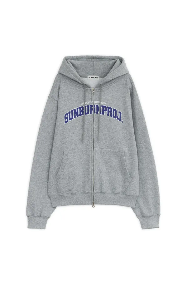 SUNBURN BASIC LOGO HOODIE ZIP-UP, MELANGE GRAY