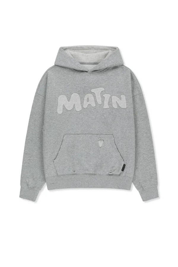WAFFLE APPLIQUE LOGO HOOD TOP IN GREY