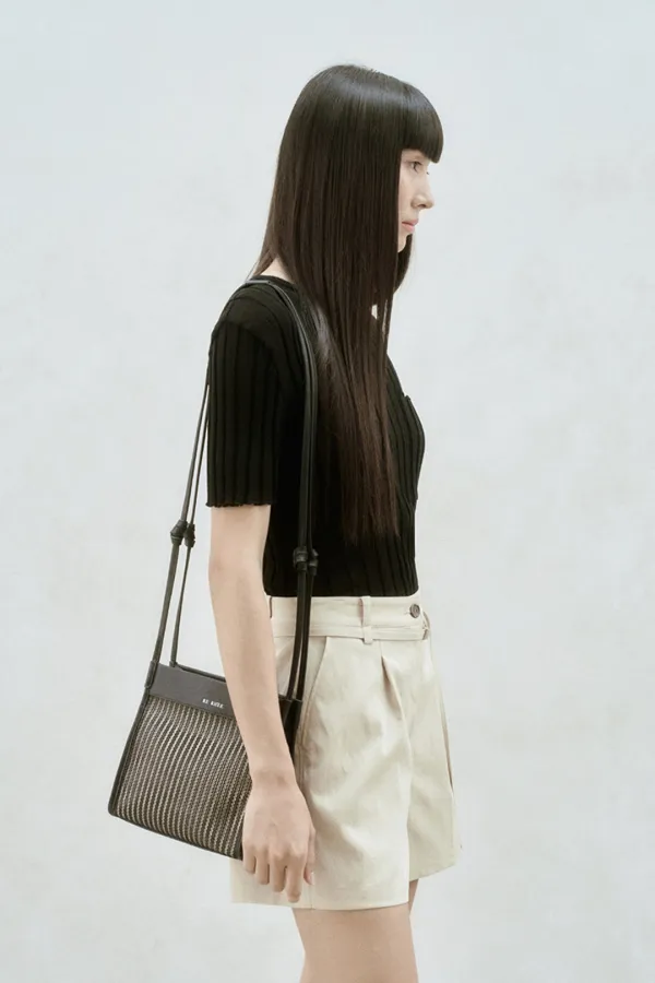 LEATHER MESH SHOULDER BAG