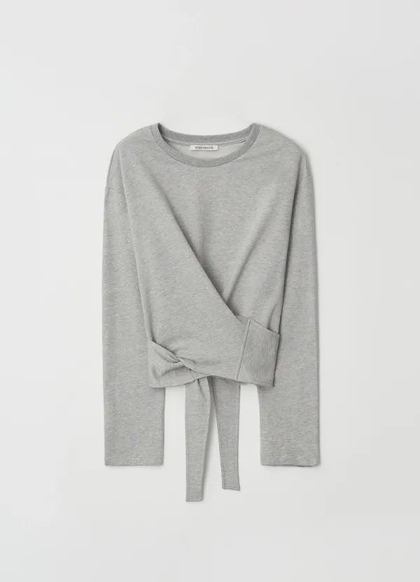 Loose fit wrap long sleeve t-shirts_M/GREY