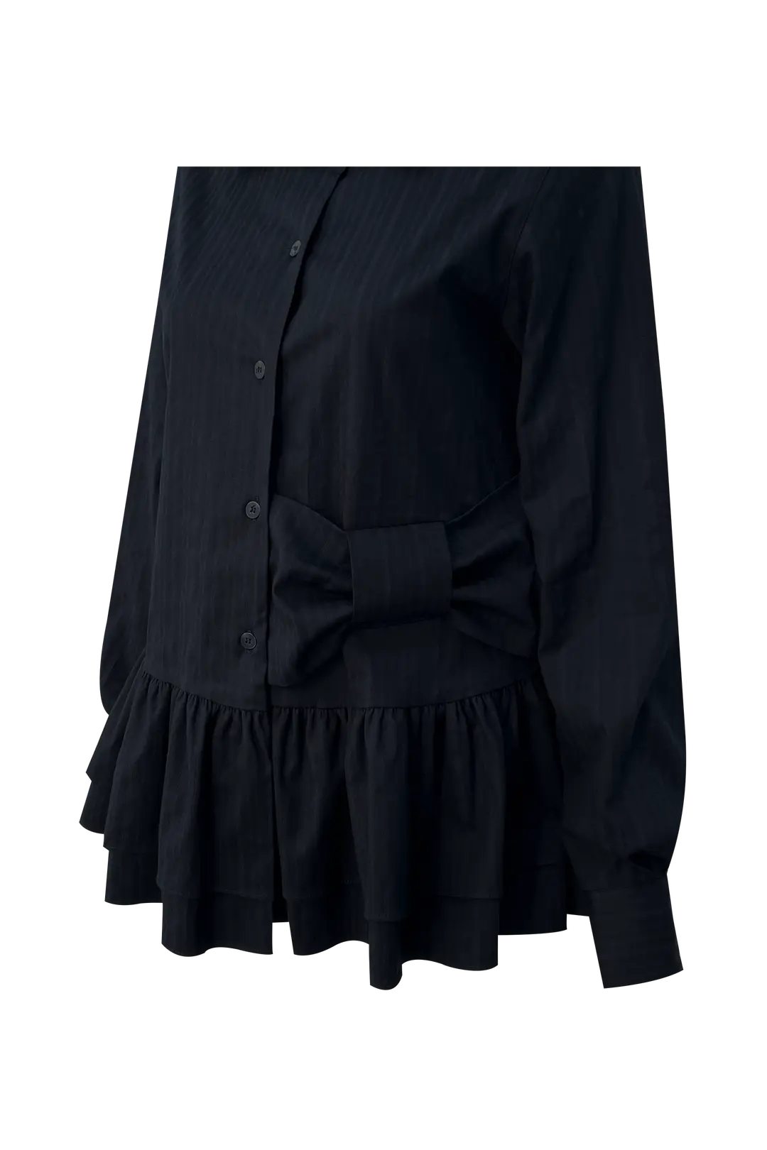 체메씨 BOW FRILL SHIRT (BLUE BLACK) 상품 이미지 2