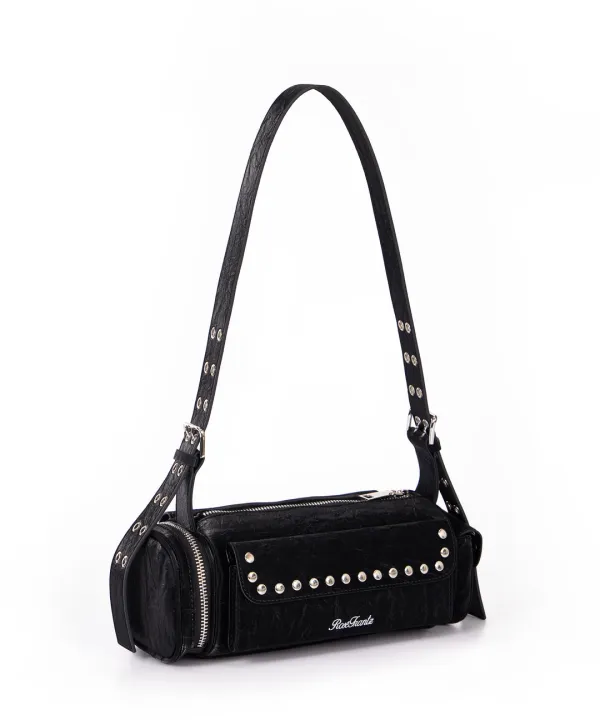 Multi Pocket Studded Shoulder Bag [Black]