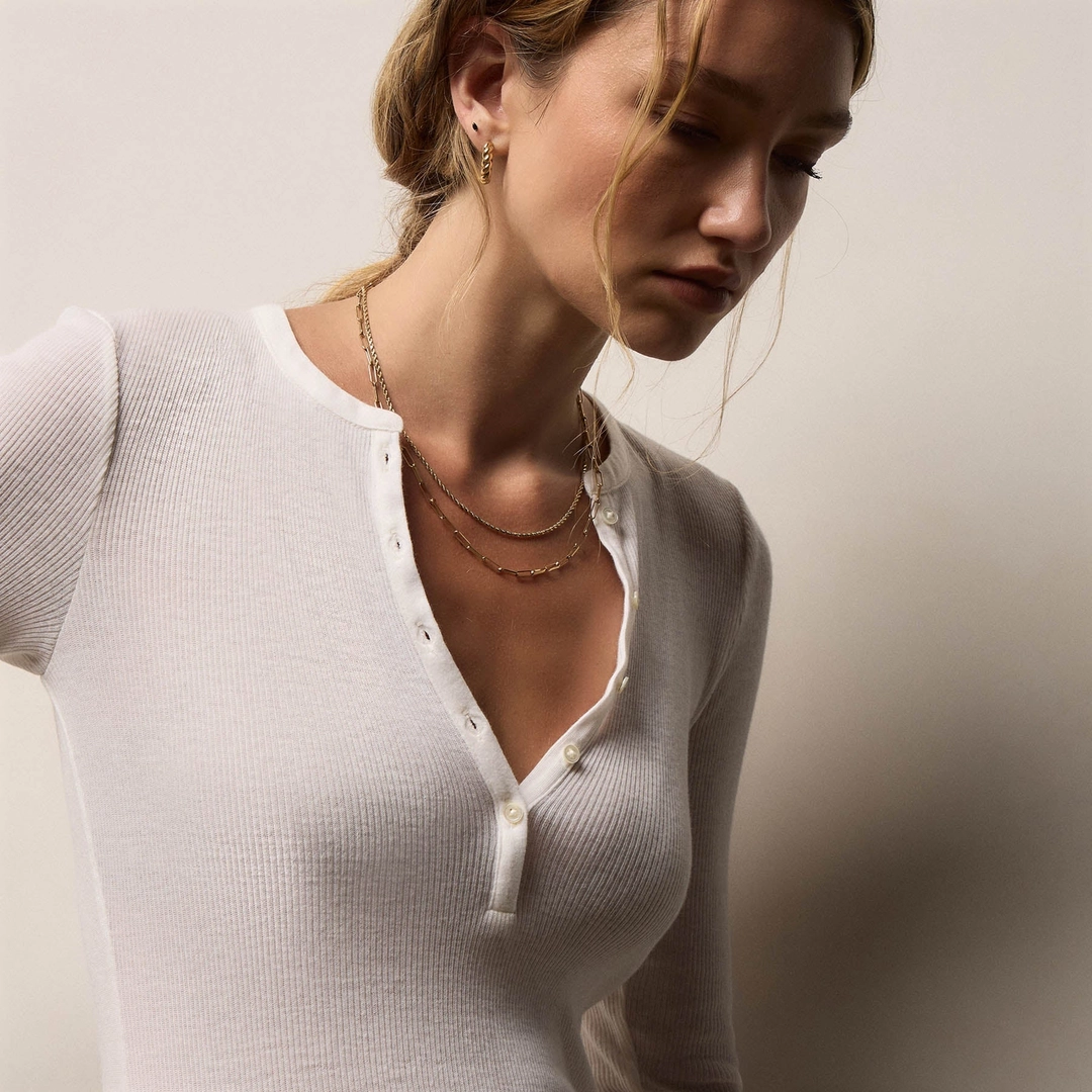 제임스펄스 Cotton Gauze Ribbed Henley - Everest White 상품 이미지 1