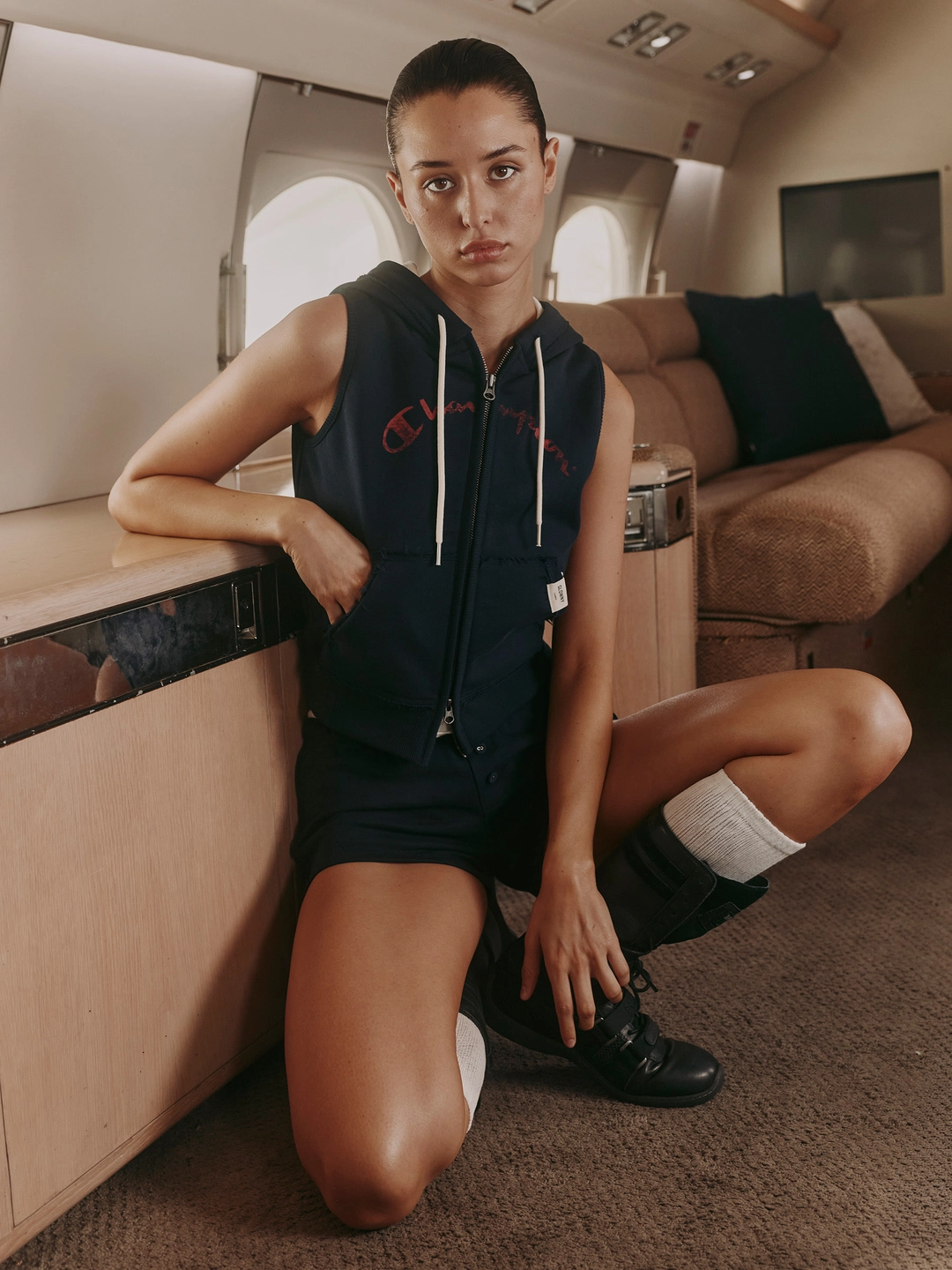 글로니 GLOWNY x Champion SWEAT VEST HOODIE (NAVY) 상품 이미지 3