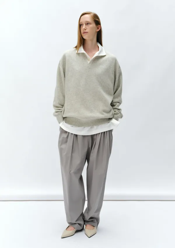 Cotton Volume Tuck Pants in Fog Gray