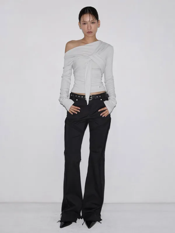 [6th Reorder] Drape Flow Tie Long Sleeve (dusty beige)