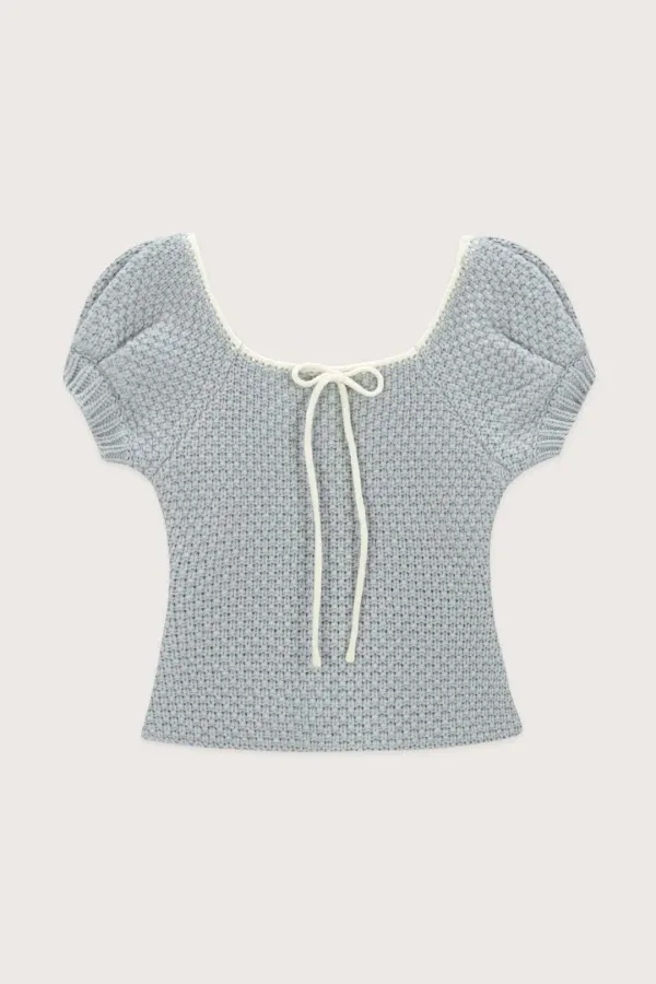 Puff Half Knit Top (Light Blue)