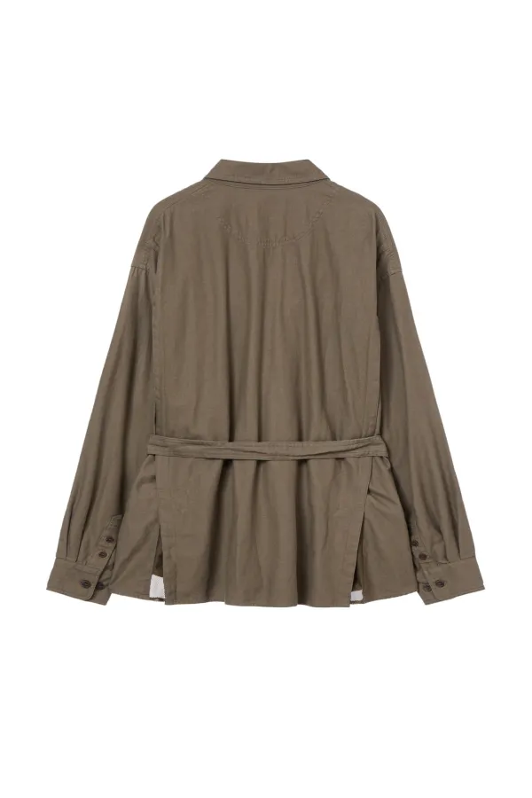 FRAYED COTTON SHIRT IN BROWN