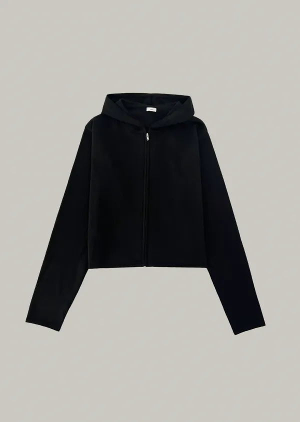 knit hood zip-up (black)