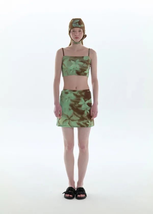 Flower Splash Tube Top Skirt Set_Mint, Brown