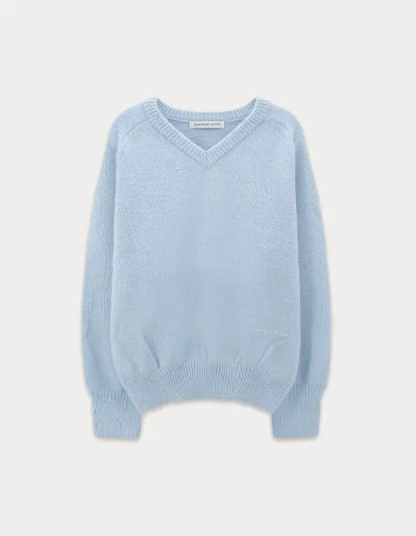 Hazel Alpaca V-Neck Knit - Light Blue