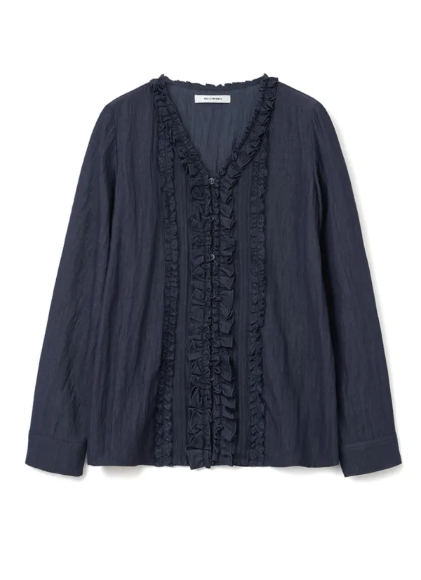 Lace Trimming Blouse [Indigo]
