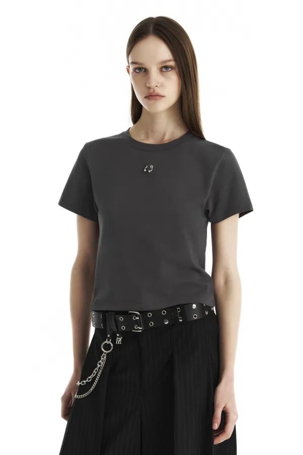 Piercing Slim-Fit T-Shirt [ Charcoal ]