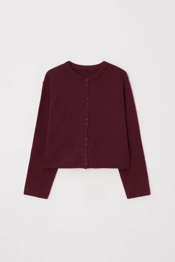 wool button cardigan - wine