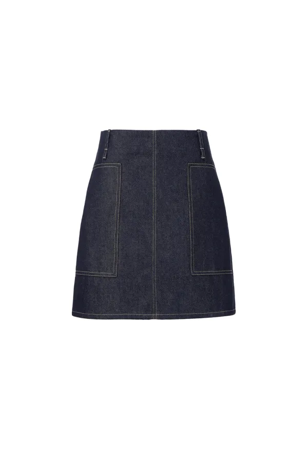 Pocket Detail Denim Skirt, Indigo Blue