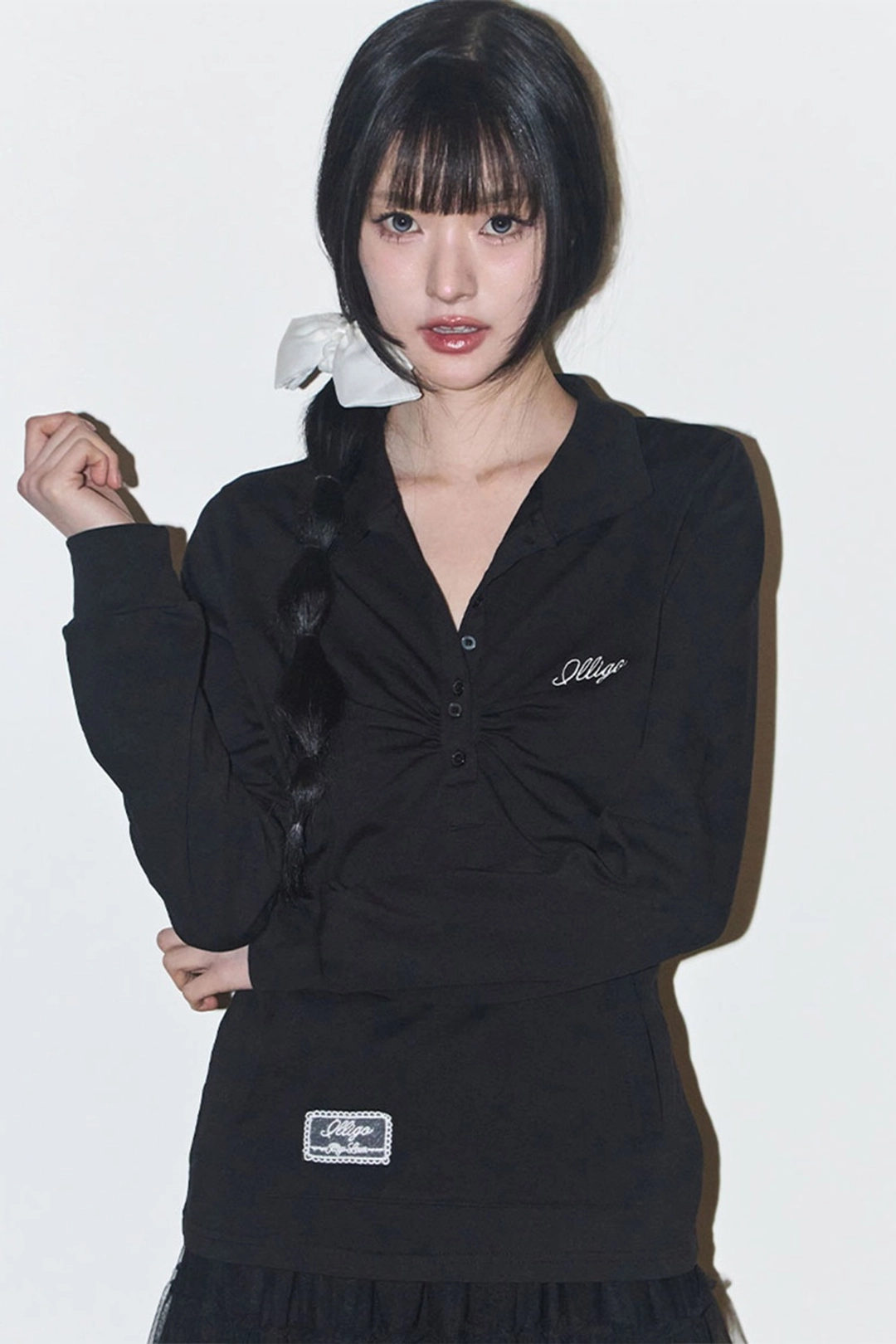 일리고 오픈 카라 롱슬리브 블랙 상품 이미지 2