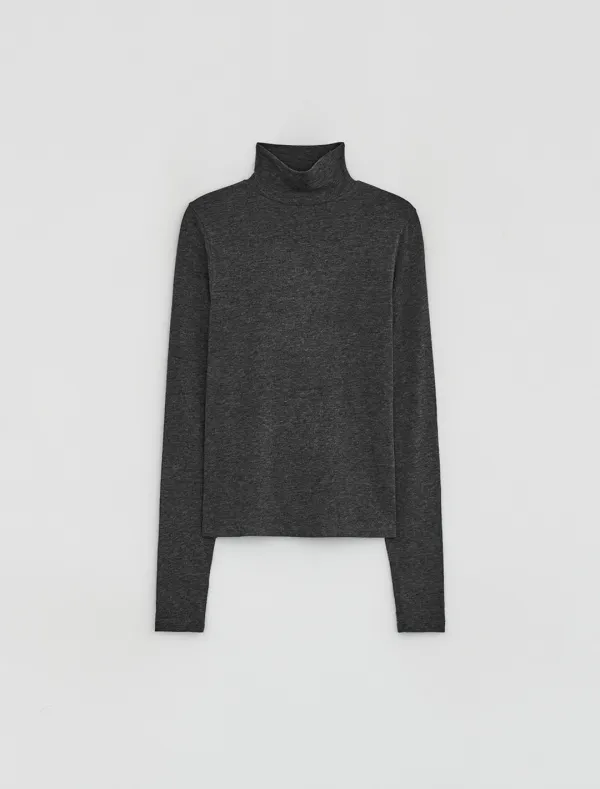ANGORA TURTLENECK WARMER TOP [CHARCOAL]