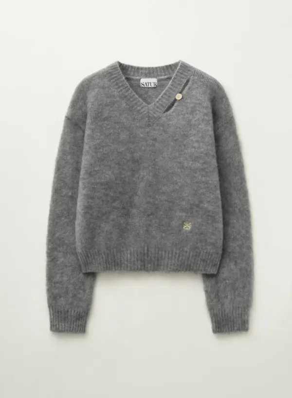 (W) Essen Two Tone Mohair Blend Knit - Melange Gray