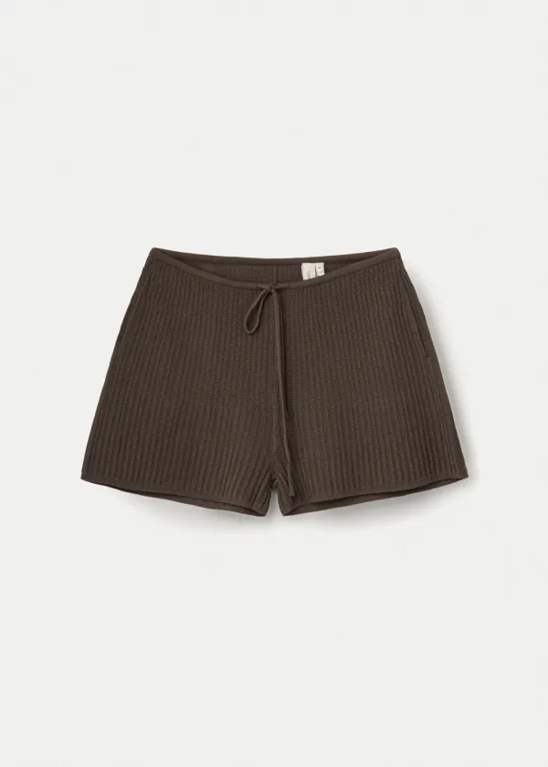 Cotton Crochet Drawstring Shorts_Brown