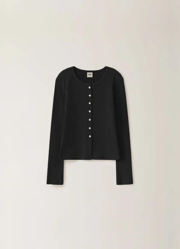 [Limited] Waffle Button Cardigan - Black
