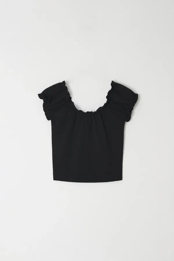 4th/Shirring boat neck Tee (Black)