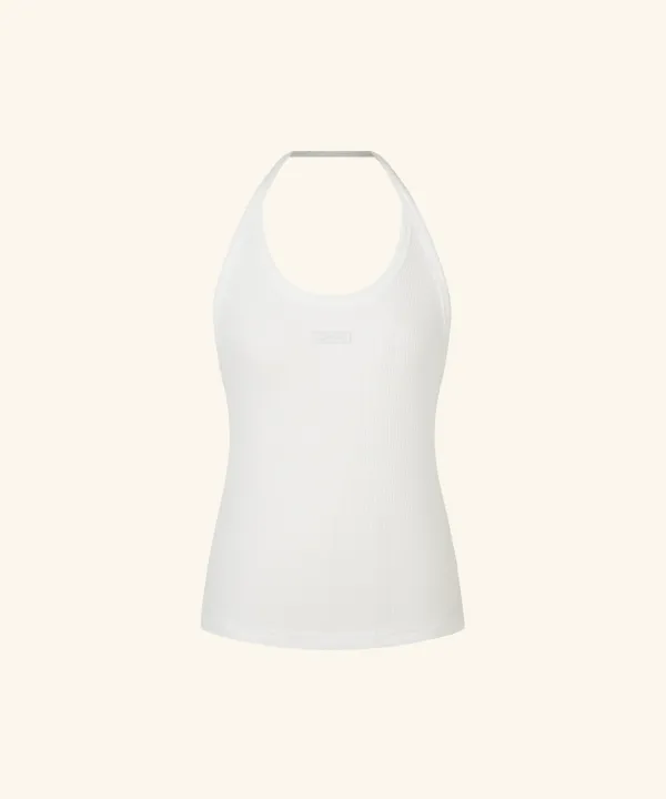 Letters Label Halterneck Top ( White )
