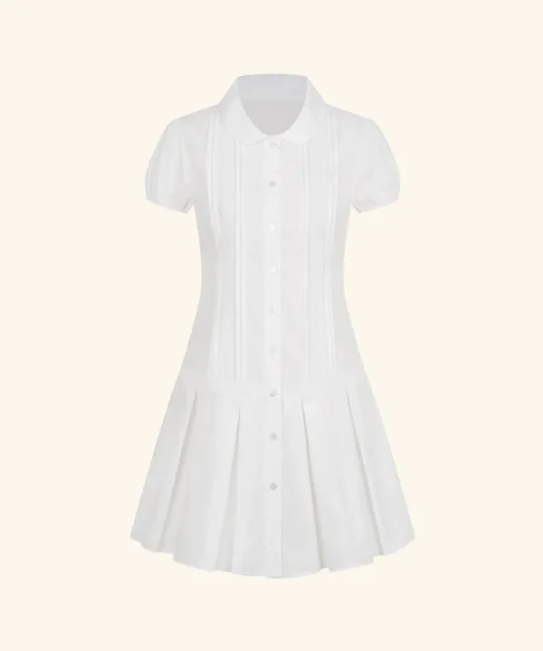 Ayla Pintuck Lace Shirt Dress (White)