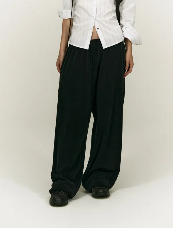 TERRY WIDE JOGGER PANTS [BLACK]