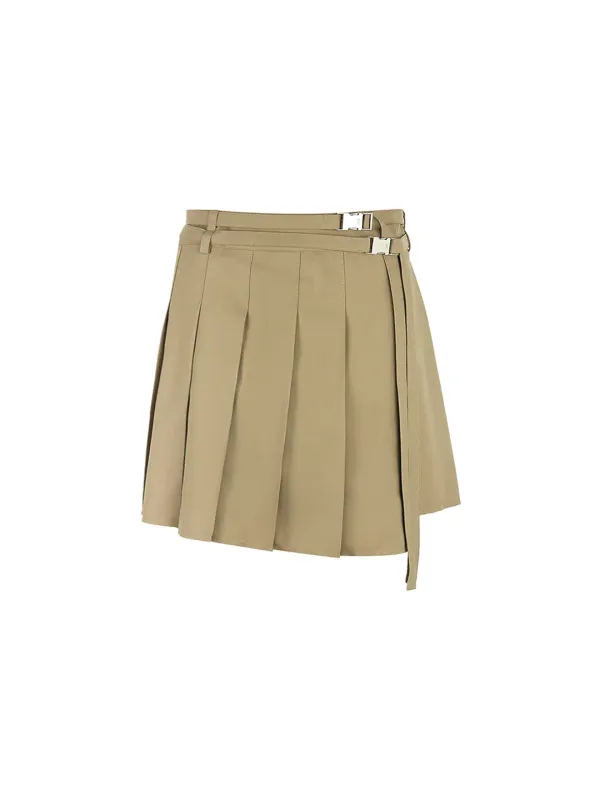 UNBALANCE PLEATED MINI SKIRT (BEIGE)
