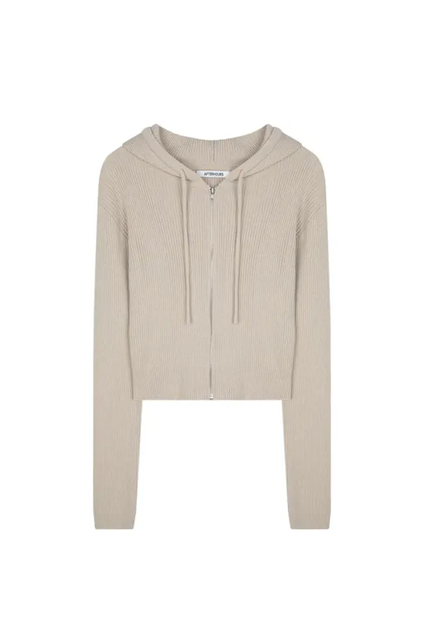 WOOL KNIT HOODIE ZIP-UP (BEIGE)