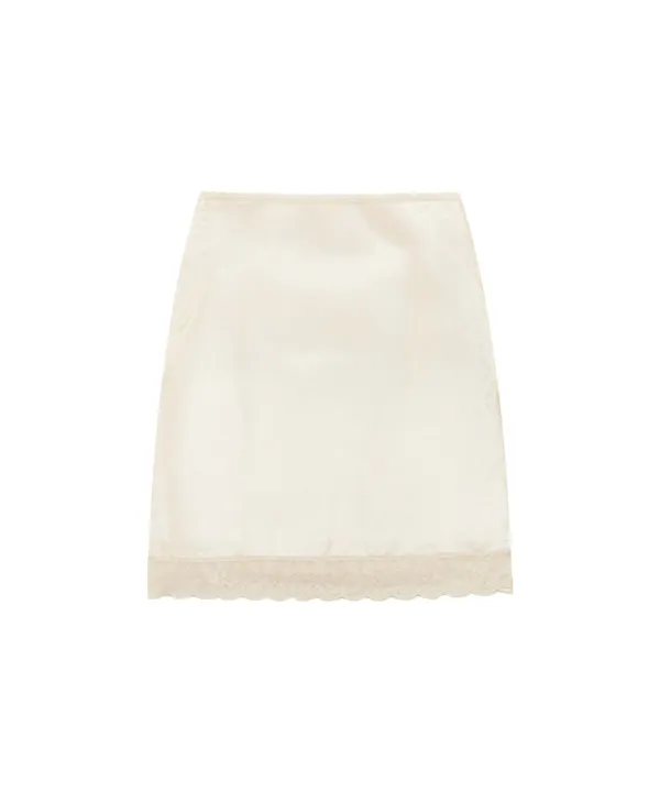 P3314 새틴 레이스 미디 스커트_Ivory